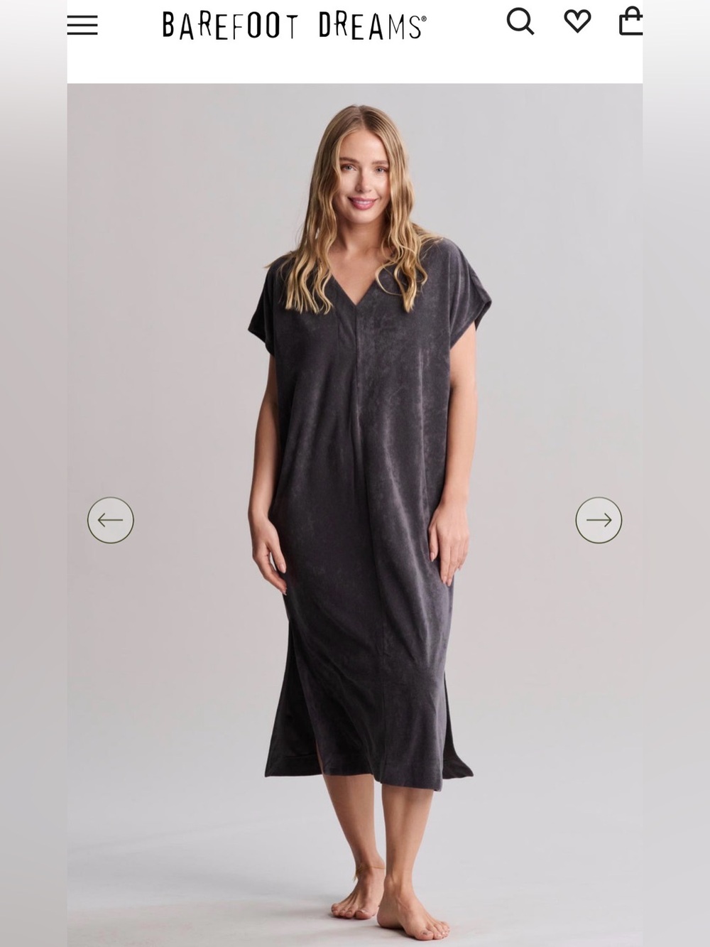 Barefoot Dreams Cozy Terry Caftan Beach in Carbon with Pockets Poolside Small